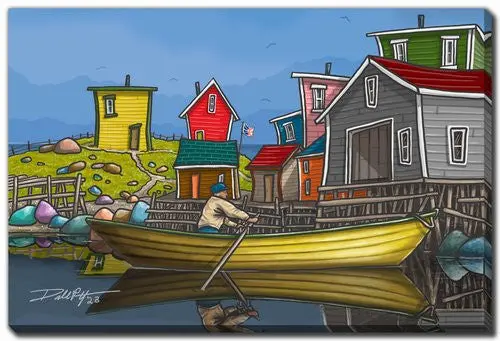 Whimsical Rowboat Rendezvous Wall Art – Multi-Color Illustration, 16X20 Inches 1