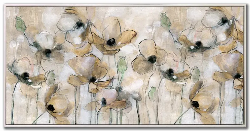 Wild Poppies Nature-Inspired Wall Art – Beige Tone, 20" X 40" 1
