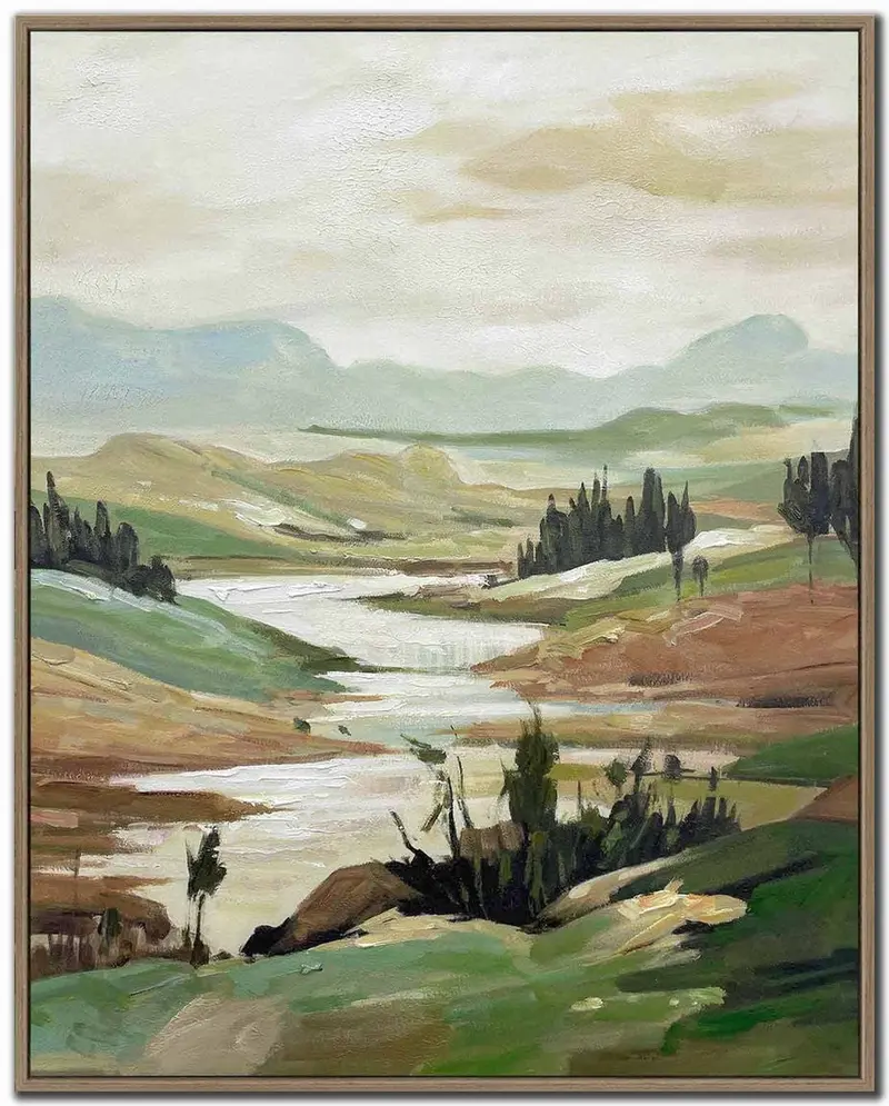 Winding Valley I Landscape Wall Art – Earthy Green Tone, 30" X 24" 1