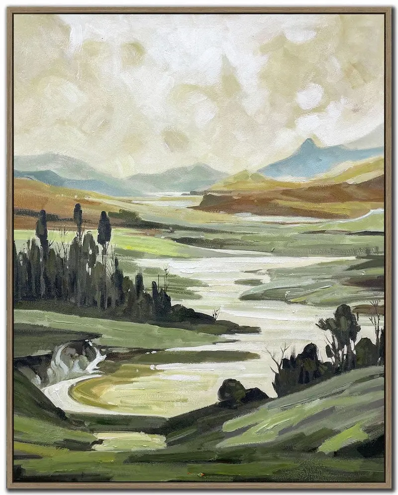 Winding Valley Ii Nature Wall Decor – Harmonious Green Composition, 30" X 24" 1